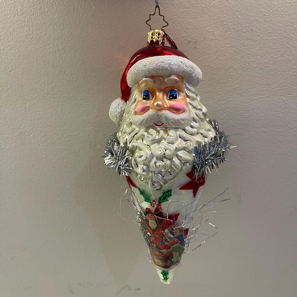 Christopher Radko Yester Cheer 2006 Santa In A Cone 7” Glass Christmas Ornament